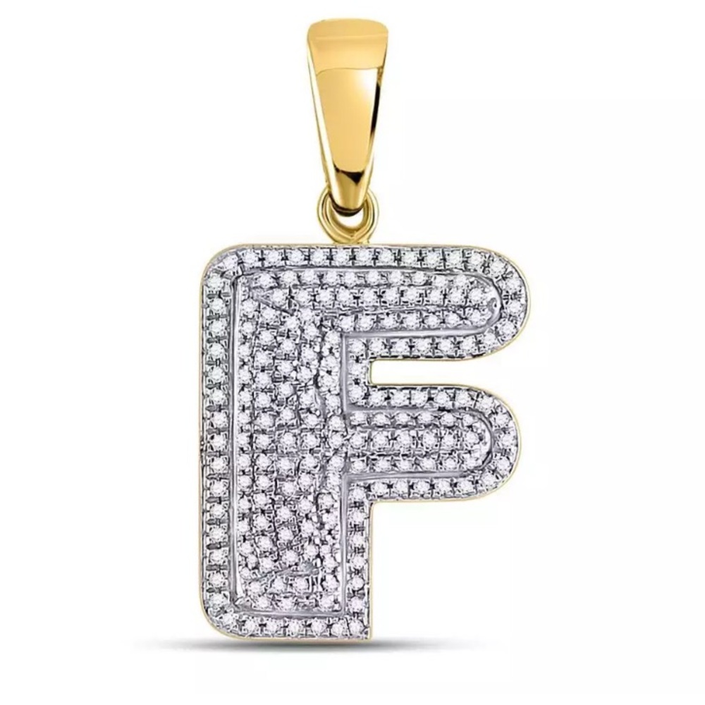 10k Diamond Letter F Bubble Initial Charm 1/2 CTW